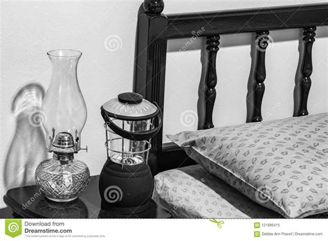 Vintage Flat-wick Kerosene Oil Lamp and Modern Battery Operated Lamp Stock Image - Image of ...