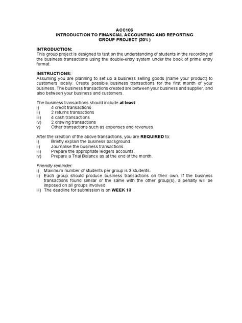 Student Group Project and Rubric | PDF | Money | Accounting