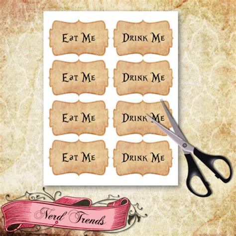 Alice in Wonderland Eat Me Labels Wonderland Gift Tags | Etsy