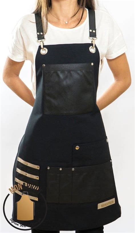 Black Extra Pocket Design Apron W/ Straps - Etsy | Womens aprons, Black ...