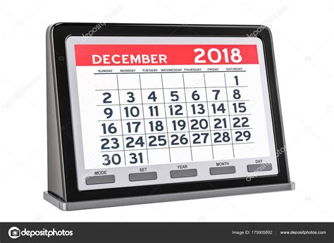 December 2018 digital calendar, 3D rendering Stock Photo by ©alexlmx 175905892