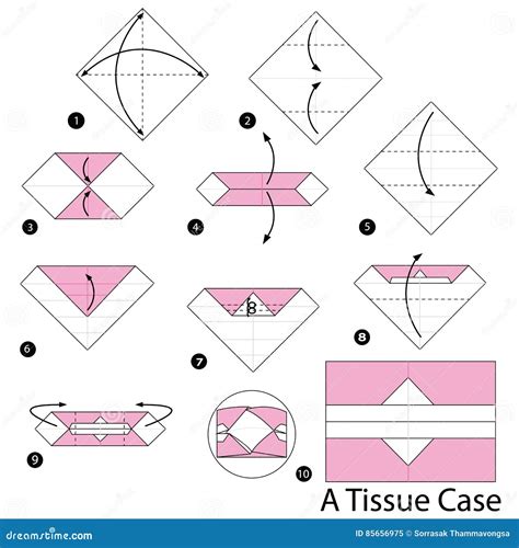 Step by Step Instructions How To Make Origami a Tissue Case. Stock ...