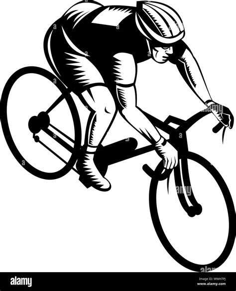 illustration of a cyclist man riding racing bicycle done in retro style ...