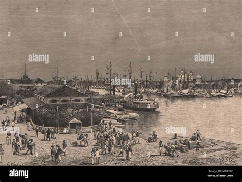 Port of Manila - General view. Philippines 1885 old antique print ...