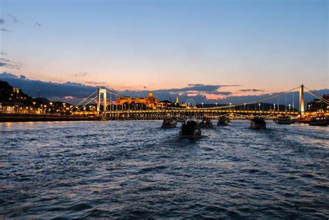 Evening View of the Danube River, Bridges, Sights of Budapest. Hungary ...