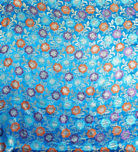 Brocaded Fabric with Woven Flowers | Exotic India Art