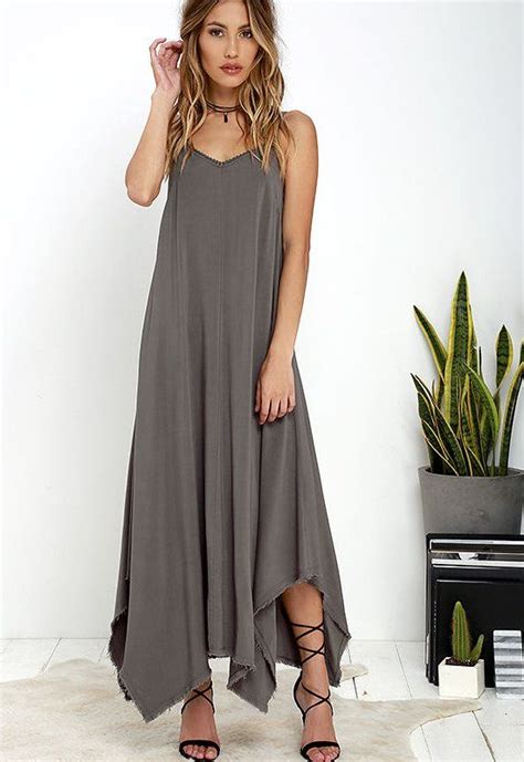 semi formal flowy dark grey long summer dress lulus | Maxi dress, Grey ...