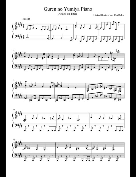 Attack on Titan- Guren no Yumiya (Medium Piano) sheet music for Piano download free in PDF or MIDI