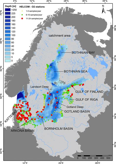 Baltic Sea bathymetry Water depths (in m) and the locations of... | Download Scientific Diagram