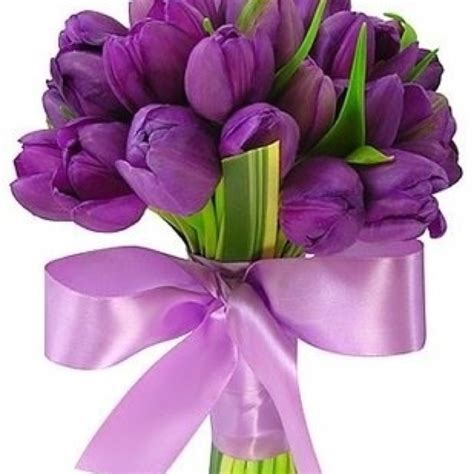 Purple tulip bouquet with leaves and ribbon | Tulip bouquet | Pinterest | Purple Tulips, Tulip ...