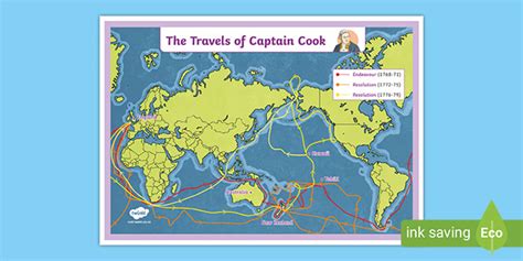 A Map of the Journeys of Captain Cook (teacher made)