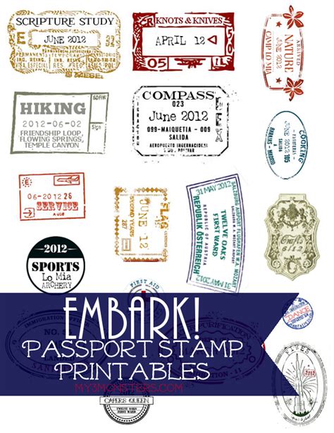 My 3 Monsters: Embark!Passport Stamp Printables