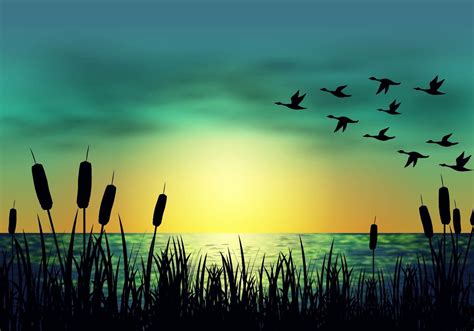 Silhouette Geese And Cattails Vector - Download Free Vector Art, Stock ...