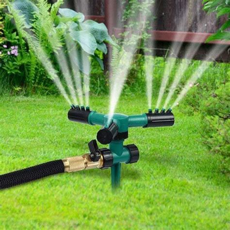 360 Degree Automatic Rotating Three Arm Garden Sprinkler Spike Lawn Water Sprayer Irrigation ...