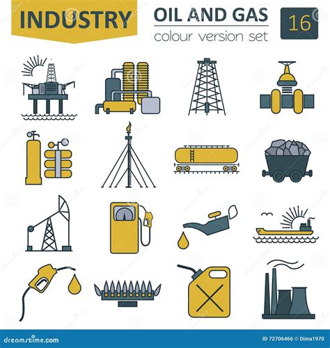 Oil and Gas Industry Icon Set. Colour Design Stock Vector - Illustration of gasoline, industry ...