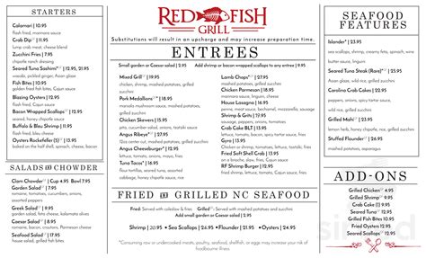 Red Fish Grill & Bar menu in Morehead City, North Carolina