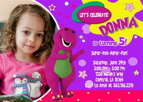 Barney Birthday Party Invitation Printable by FunPartyInvitation, $8.99 | Barney birthday party ...