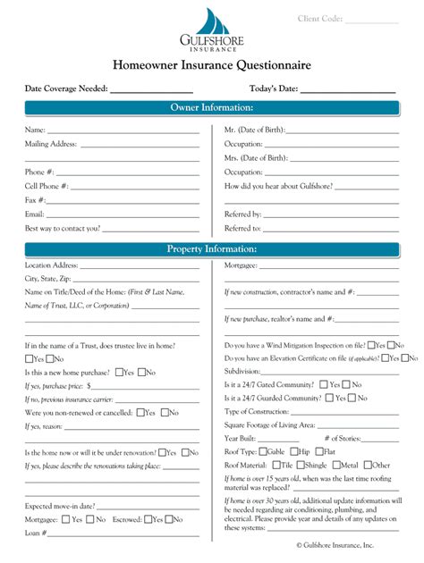 Homeowners Insurance Questionnaire 2020 - Fill and Sign Printable Template Online | US Legal Forms