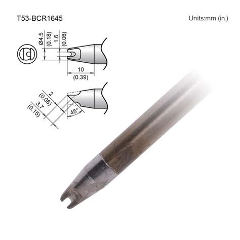 T53 Series Soldering Tip, Slot, 1.6mm x 10mm, 45 Degree, for FX-9707/9708 Heavy Duty Handpiece