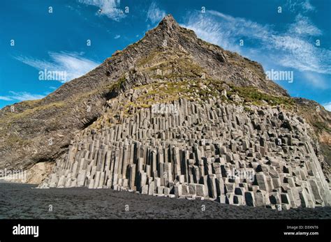 Stuðlaberg basalt columns on Reynisfjara black sand beach near Vik, southern Iceland Stock Photo ...