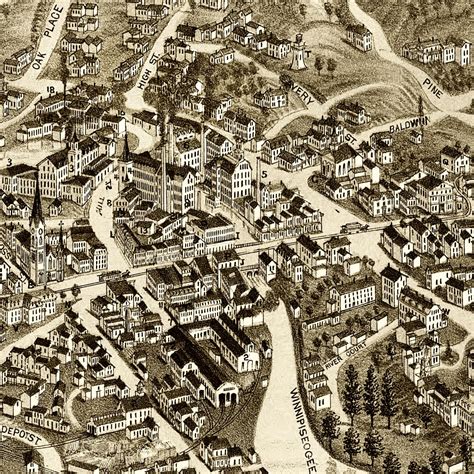 Vintage Map of Laconia, New Hampshire 1883 by Ted's Vintage Art