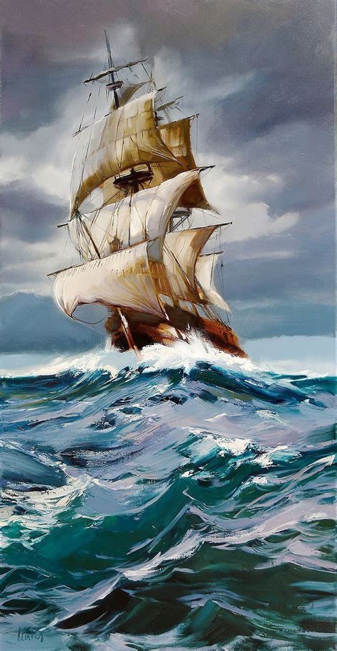 Sailing Ship, Oil Painting by Beata Musial-Tomaszewska. | Dipinti di navi, Disegno di nave ...