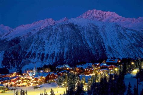 Night lights at the ski resort of Courchevel, France, Ski Mountain ...