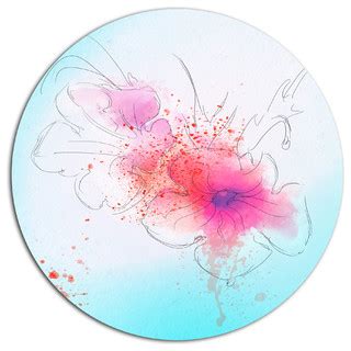 Pink Flowers Illustration Watercolor, Floral Disc Metal Wall Art - Contemporary - Metal Wall Art ...