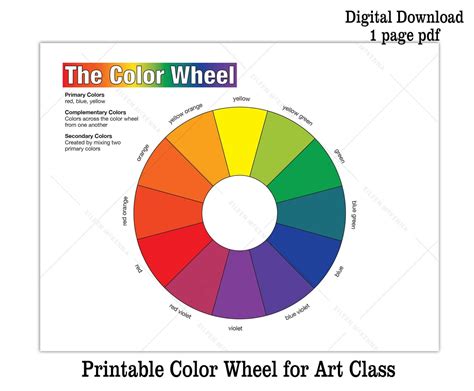 Printable Color Wheel Kids Art Class Teaching Asset Digital Download Color Wheel Art Reference ...