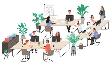 Premium Vector | Group of office workers at working place and ...