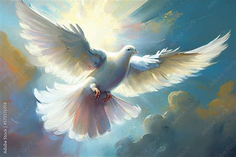 White dove flying painting - a symbol of peace and hope created with generative AI Stock ...