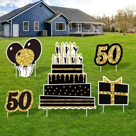 5 Pack 50th Birthday Yard Sign Gold Adult Happy Birthday Yard Sign with ...