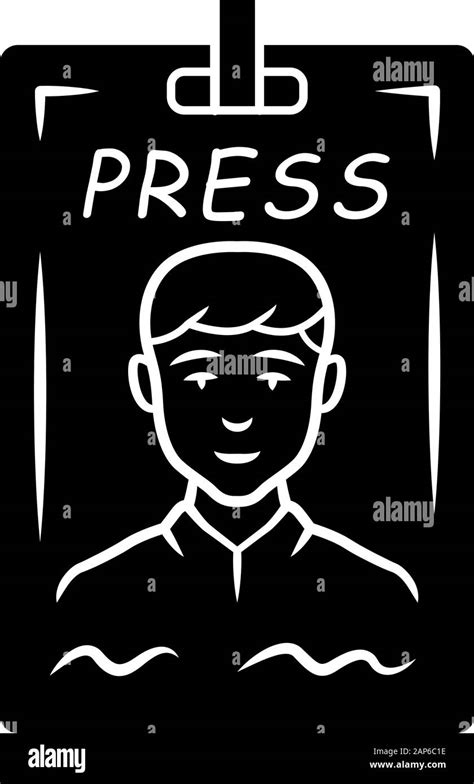 Press pass glyph icon. Journalist, reporter ID badge. Press identification card. Backstage VIP ...