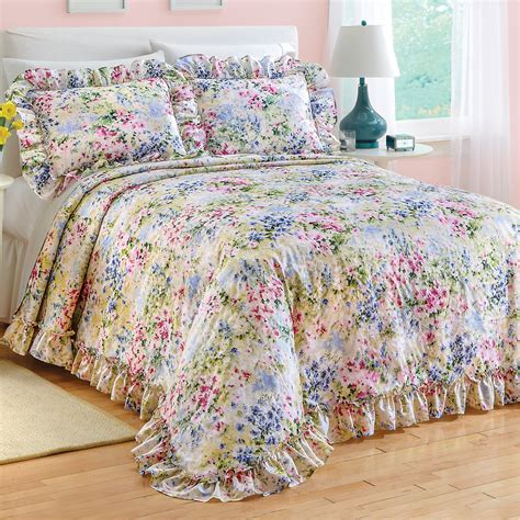 Floral Watercolor Gardenscape Lightweight Plisse Bedspread - Walmart.com