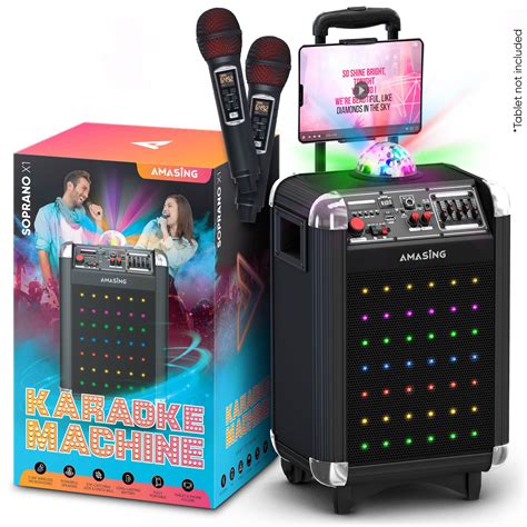 AMASING Karaoke Machine, Bluetooth Portable PA Speaker System + 2 Wireless Dual Microphones ...