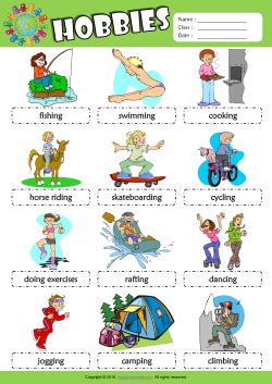 Hobbies Picture Dictionary ESL Vocabulary Worksheet