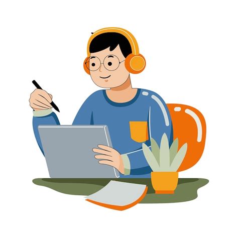 Premium Vector | Man Working with Graphic Tablet in Flat Design Style