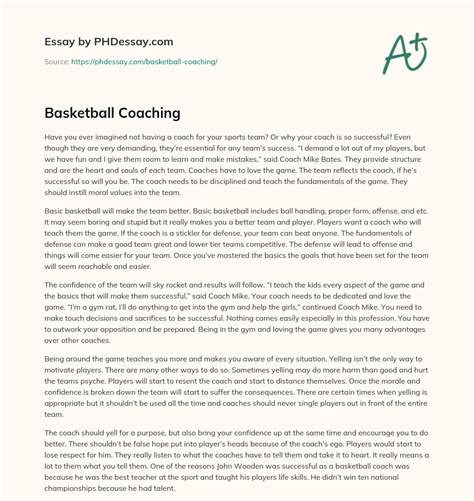 Basketball Coaching Essay Example - PHDessay.com