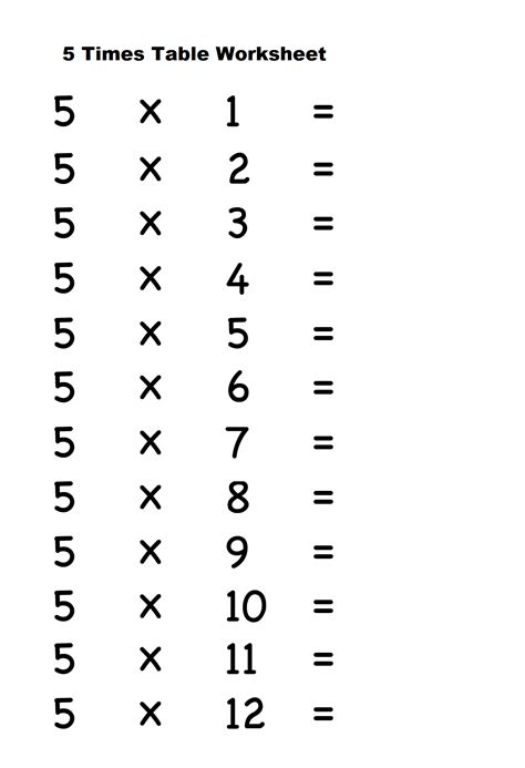 Multiplication By 5 Worksheets - Free Printable Worksheet