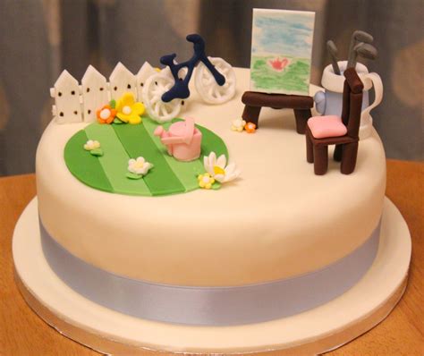 Garden, painting, golf, hobbies joint birthday cake by Fondant Fancy