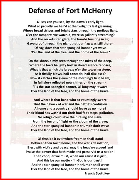 The first stanza became our National Anthem. | Mchenry, National anthem ...