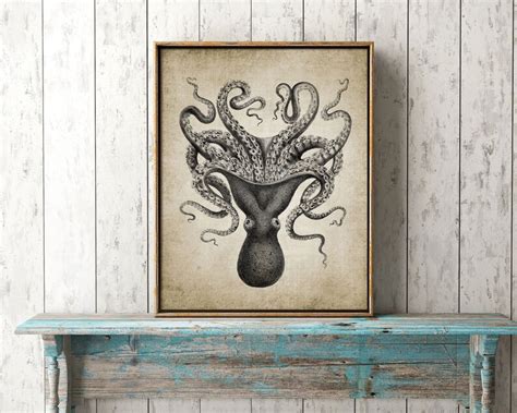 Octopus Wall Art Print Rustic Bathroom Decor Octopus Poster | Etsy