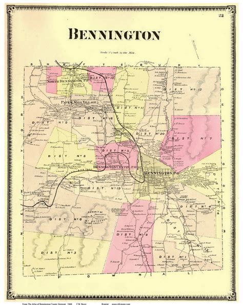 Bennington, Vermont 1869 Old Town Map Reprint - Bennington Co. - OLD MAPS