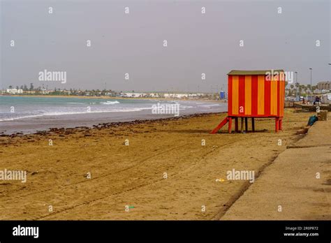 El Jadida, Morocco - April 08, 2023: View of the beach, with locals and visitors, in El Jadida ...