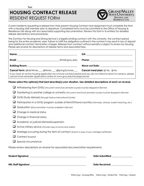 Contract Release Form Template