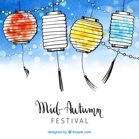 Free Vector | Lanterns of different colors, mid autumn festival