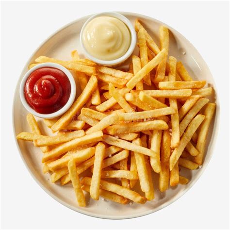 Plate of French Fries with Sauces, from Above Stock Image - Image of ...