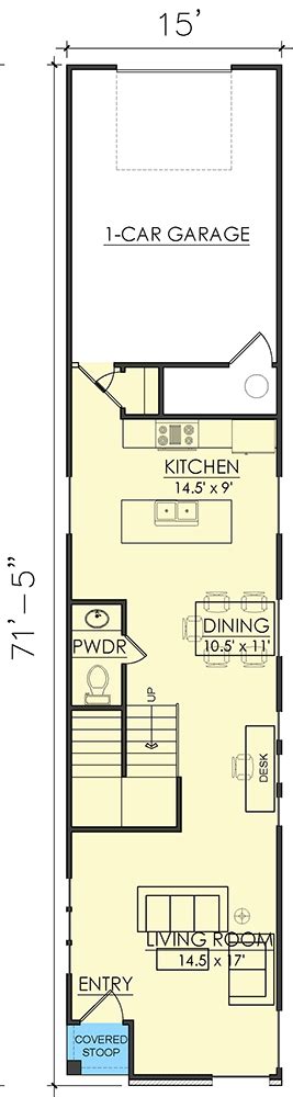 15-Foot-Wide Townhome Plan with 1-Car Alley-Access Garage - 421511CHD ...