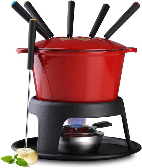 Buy Artestia Cast Iron Fondue Pot Set for Meat, Chocolate & Cheese ...