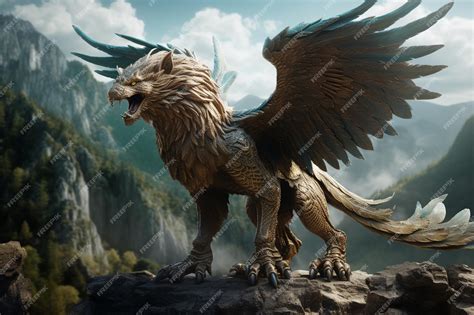 Premium AI Image | Ferocious griffin guarding a mystical treasure in ...